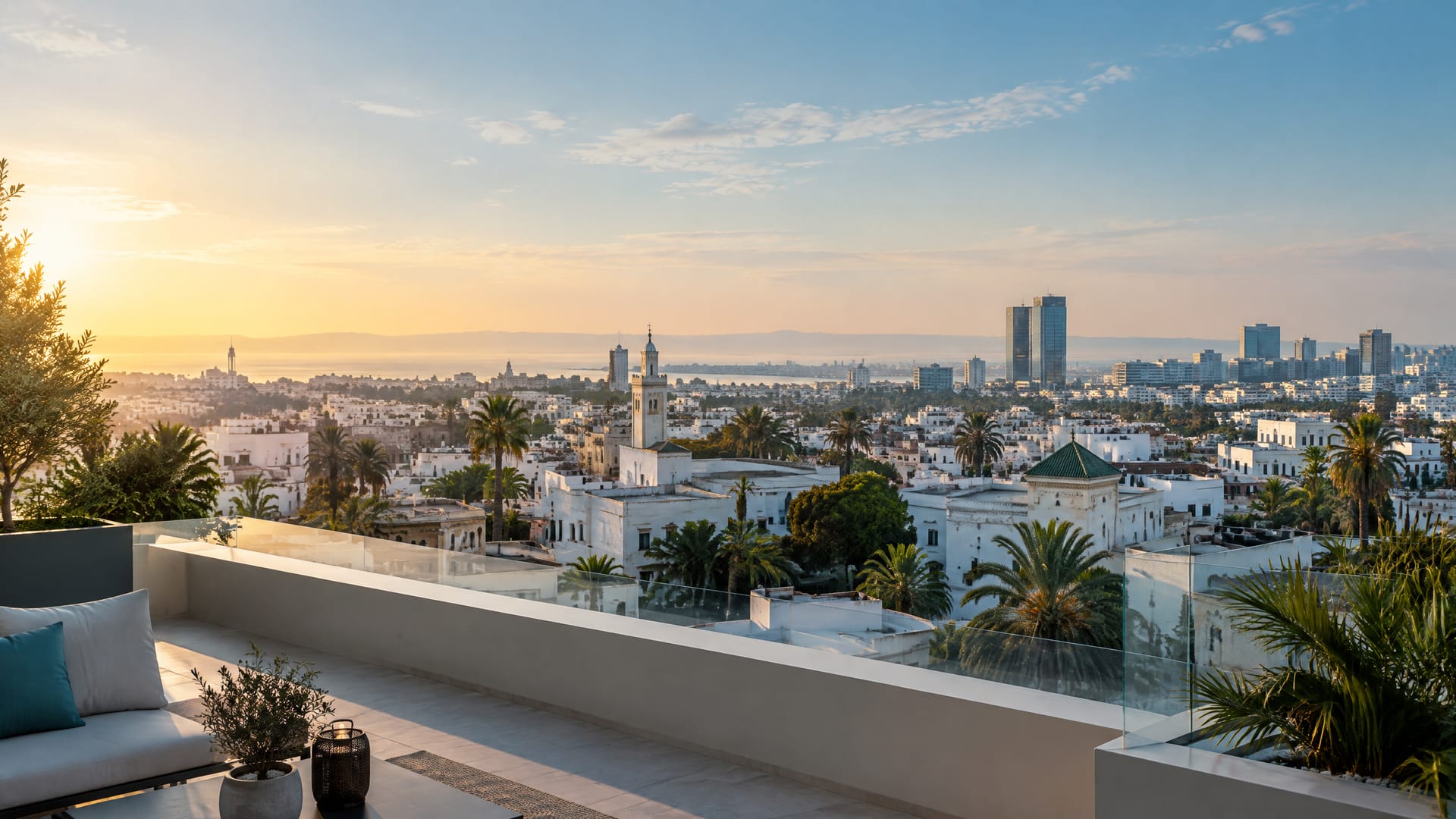 Vue matinale de Tunis et de son paysage urbain méditerranéen